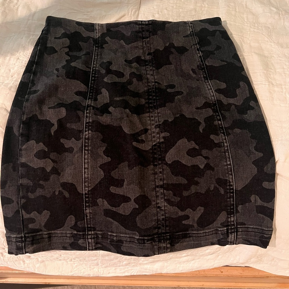 Free People Denim Camouflage Mini Skirt
